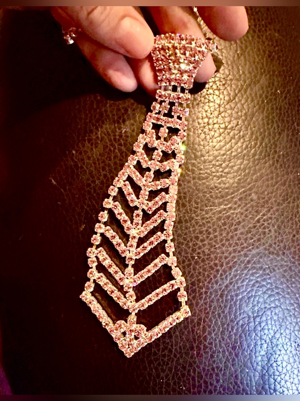 Pink Necktie fashion necklace. Bright and sparkly. Brings the glamour!